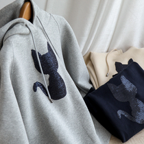 Wei Yi women's 2021 new autumn and winter Korean version of loose European foreign-style sequins space cotton gray hooded coat high-end