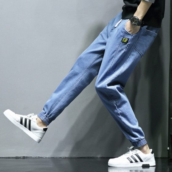 Summer ultra-thin jeans for men's 9-inch Harlan pants, loose elastic straight fit, small feet, 9-inch trendy brand thin style Summer ultra-thin jeans for men's 9-inch Harlan pants, loose elastic straight fit, small feet, 9-inch trendy brand thin style