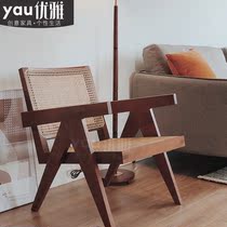 Chandigarh chair pj chair Retro leisure chair vintage middle-aged chair solid wood rattan chair ins chair