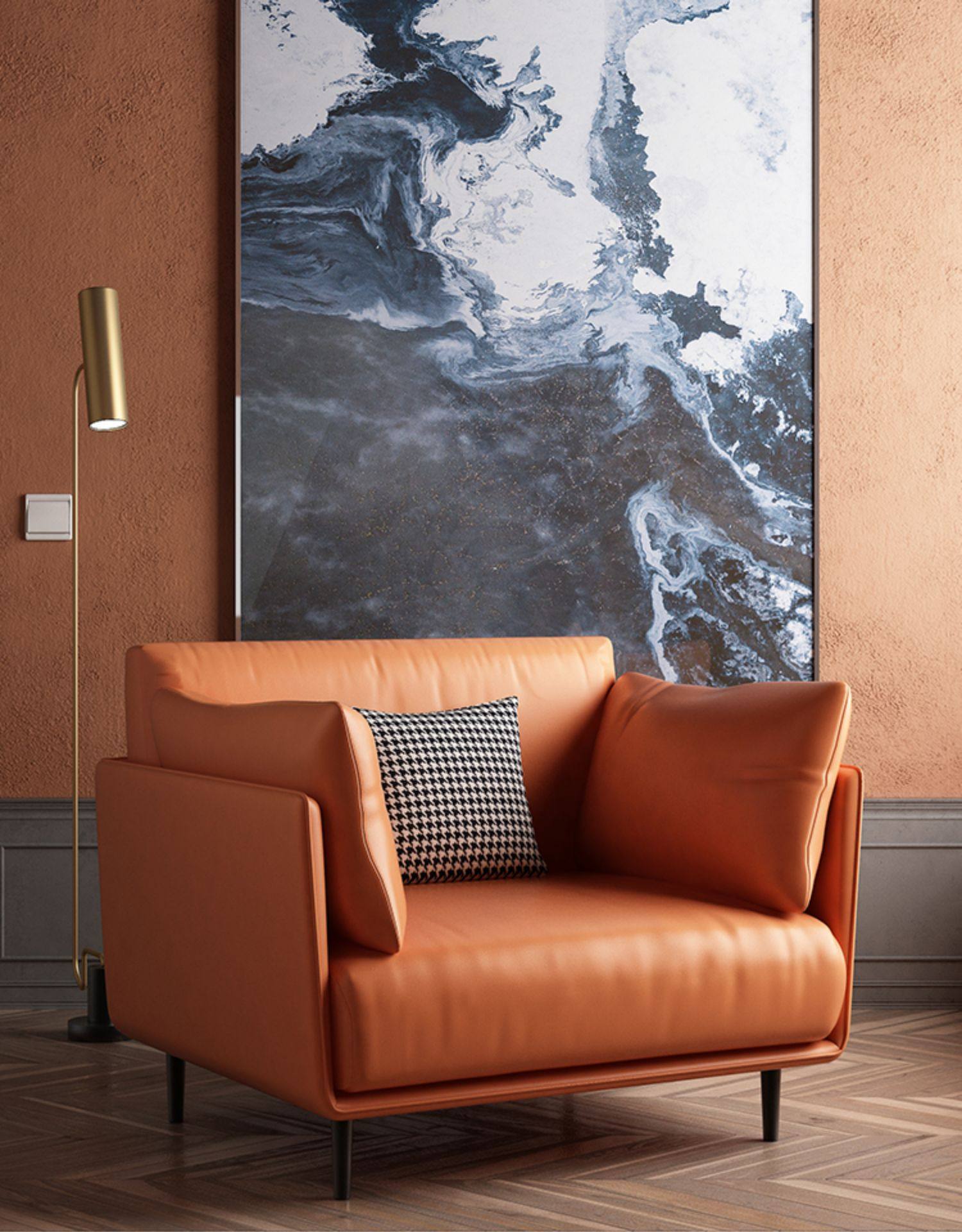 单人沙发轻奢北欧休闲橙色简约现代科技布小户型客厅书房老虎椅