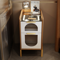 Smart bedside cabinet ultra-narrow wireless charging extreme small household light luxury and convenient modern solid wood mini-clamp bedside cabinet