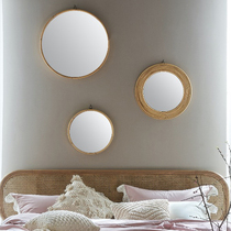 Simple Nordic rattan mirror Nordic simple creative living room hostel decoration wall hanging mirror round mirror) foundhome