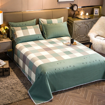 Pure cotton All-cotton old rough cloth bed sheet single thickened encrypted three-piece set with lace green plaid fresh green Kang single