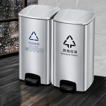 Stainless steel garbage sorting trash can large with lid Household kitchen pedal bucket Commercial wet and dry separation double bucket