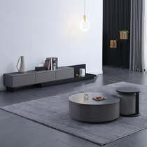 Italian rock plate coffee table TV cabinet combination round storage Nordic style light luxury modern Marble simple tea table