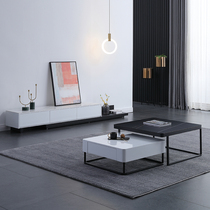 Nordic imported rock panel TV cabinet coffee table combination Simple modern small apartment type mother and child square small coffee table can be retractable