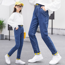 Girls pants spring and autumn jeans foreign atmosphere outside wear middle and old children autumn casual childrens fashion slim small leg pants