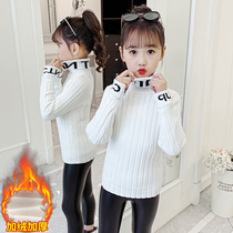 Girls Autumn Winter Sweater Pull over 2021 New Exotic Kids Winter Wear Plus Velvet Thick Knitted Shirt Turtleneck Leggings