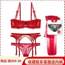 Sexy lace bra suit 1 2 glasses of thin womens underwear Black thin cotton half-cup bra hanging socks with silk stockings