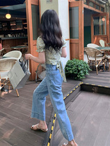 Summer High Waist Heather Silk Jeans Woman 90% slim fit straight cylinder Large size woman Fat Pear Shaped Stature Pants Mm