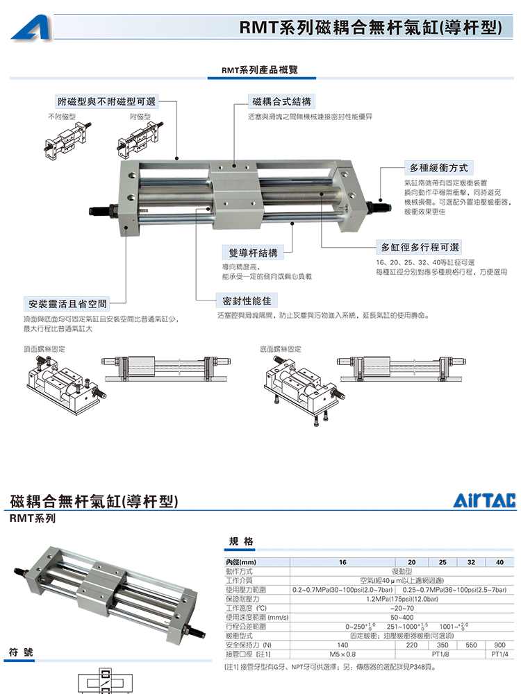 原装airtac亚德客磁耦合无杆气缸rmt16x350x400x450x500sa
