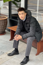 CAREOFLORD Winter mens short down jacket with hat warm white goose down bread with short coat