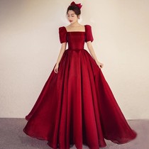 Satin toast 2021 new simple long-form engagement wedding party wine red bride dress woman