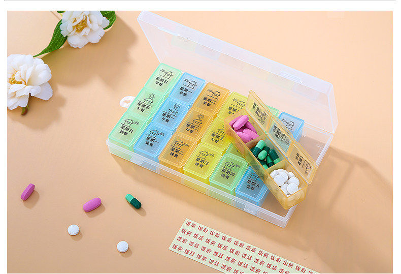 日本大药盒吃药小盒子便携摆药分装盒药品大容量一个月分药早中晚