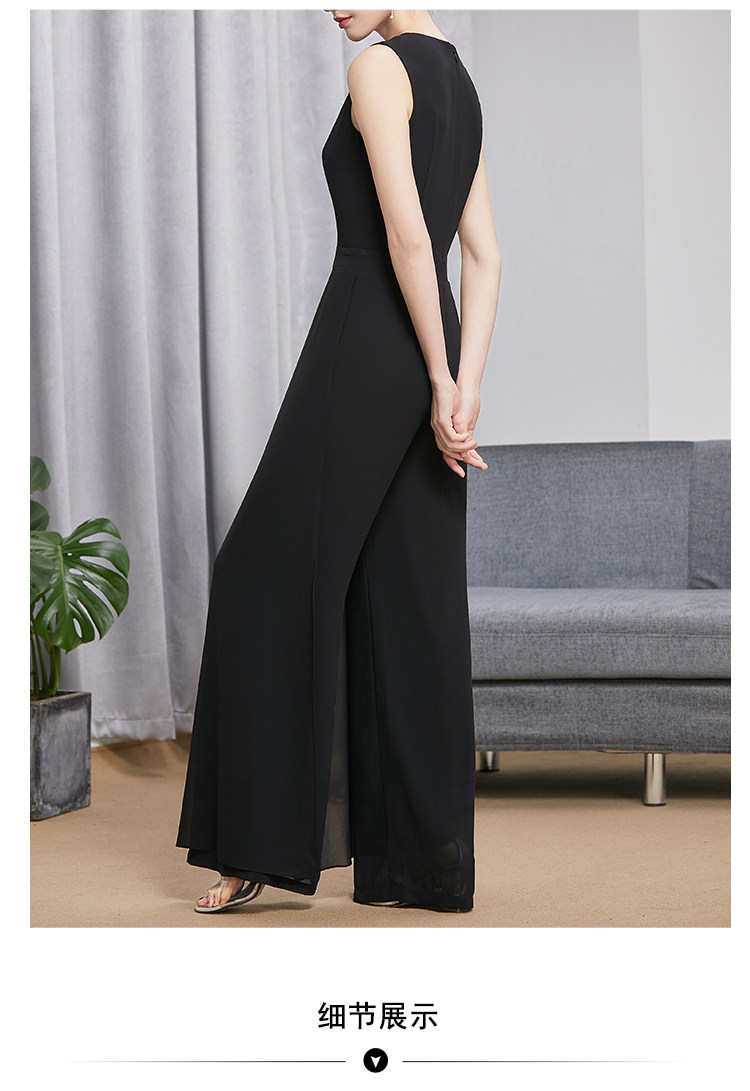 黑色连体裤女夏2022雪纺气质显瘦时尚套装ol高腰阔腿裤薄款连衣裤