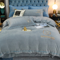 Autumn Winter Style Thickened Warm Milk Suede Four Pieces Double Sided Flange Suede Quilt Cover Winter Fallaga Suede Bed Linen Kit