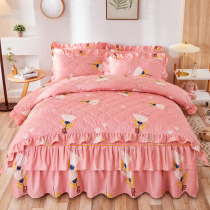 Air conditioning by a full set of laminated cotton thickened all-cotton pure cotton bed skirt Four pieces of cover mesh red bed Bedding Bedcover Brief