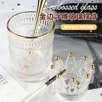 Chusha Japanese nail art pen holder embossed pen holder Net red gold border glass crown brush holder desktop storage box tool tool