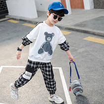 Childrens clothes boy suit 2021 new fried street Boys autumn clothes Yangqi grid baby Two sets of spring and autumn surges