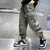 Boy Clothing Boy Foreign Pistachic Pants Children Spring style Han version handsome 2022 new boy stickup bag worktop pants wave