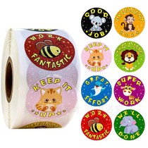 500 scroll animal cartoon teacher reward praise student sticker takeaway label round stationery toy color