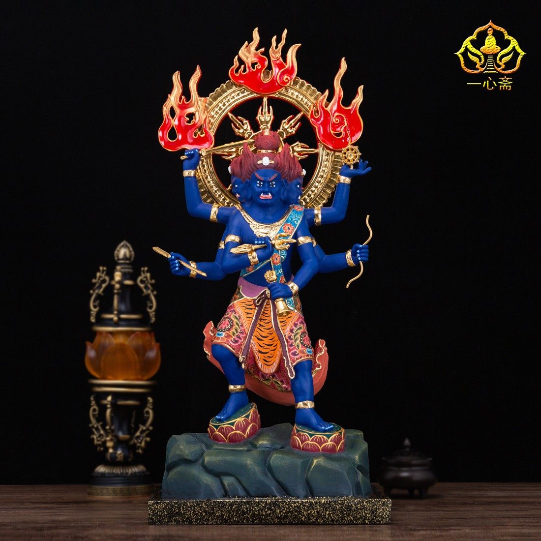 19寸純銅彩繪貼真金金剛夜叉明王佛像五大密宗藏傳大黑明神擺件