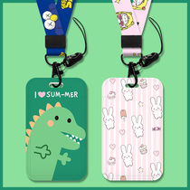 Cartoon cute girl work permit card cover neck bus meal card badge campus student card set label lanyard work card set custom school card kindergarten pick-up label set