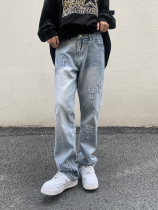 Legal alien European and American high street cross jeans men and women straight loose ins tide brand high waist pants women