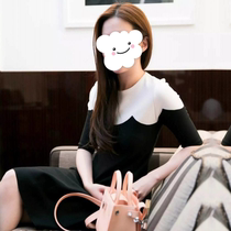 2022 spring new Liu Yifei star with the same French elegant ladies mid-length round neck knitted slim dress