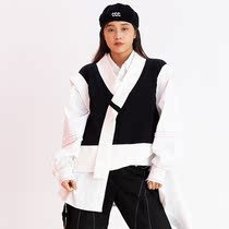 TOXIC niche design Brown dancers same v-neck splicing pullover deconstruct to crack the sleeveless vest vest vest dress tide