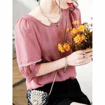 2021 summer new fashion French bubble sleeve temperament slim small shirt T-shirt women's slim short sleeve jacket (1