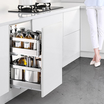 High cabinet pull basket drawer drawer type double-layer 304 stainless steel kitchen storage bowl basket seasoning basket built-in bowl rack