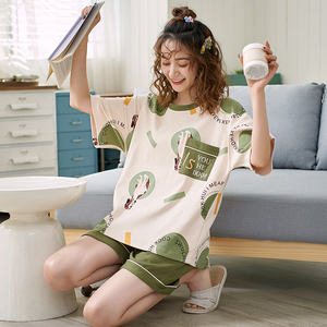 南极人1套价女生睡衣夏季纯棉短袖韩版可爱女短裤薄款家居服套装