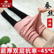 Yu Zhaolin winter new silk plus velvet padded leggings women wear high waist stretch tight one warm pants