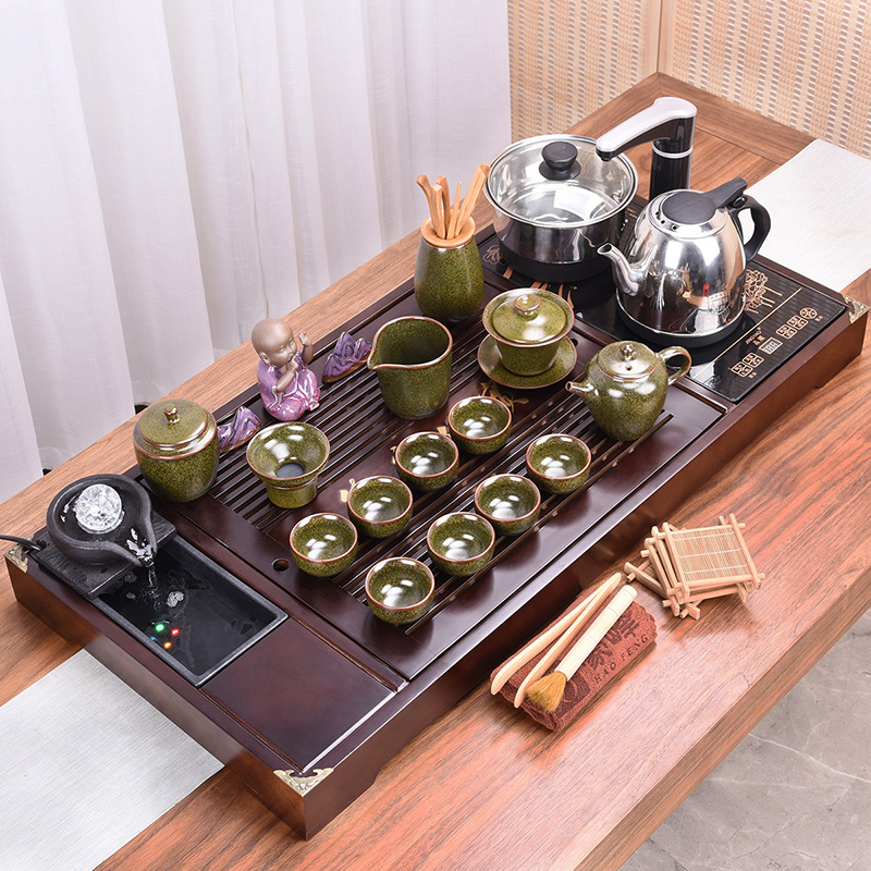 Kung fu tea set home your up ceramic teapot four unity modern electric furnace solid wood tea tray