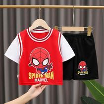 Boy short sleeve quick-drying suit 2021 new children summer cartoon Spider Man childrens clothing baby sports two-piece set