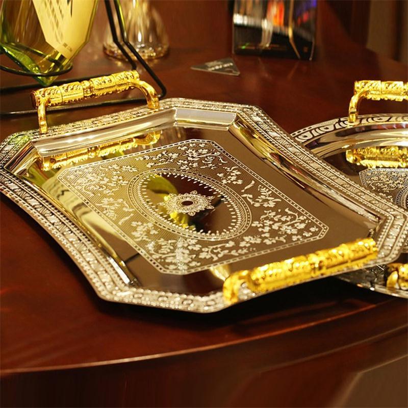 The Import process rectangle stainless steel wine tray tea tray was European - style home sitting room decoration decoration circular plate