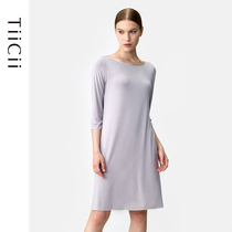 TiiCii Silk Slips Minimumir Sleeping Dress Lady Summer Comfort 70% Sleeves Trim Round Collar Home Clothing