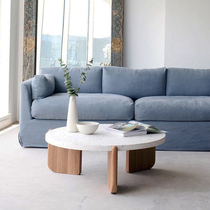 Nordic light luxury terrazzo coffee table Small apartment round solid wood living room household simple modern Marble coffee table table