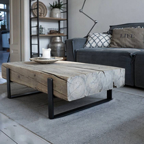 Nordic small apartment coffee table Living room American Country solid wood Metal log coffee table Rectangular tea table table Industrial style