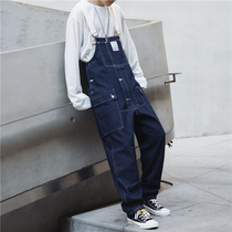 Yamanashi products national trendy suspender pants BF style large pocket cargo jumpsuit loose slim jeans men and women suit