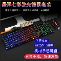Wired Keyboard Mouse Suit Computer Desktop USB Character Light Backlight White Light Suspension Keycap Manipulator Sensation