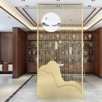 Stainless steel rockery screen living room door brake new Chinese titanium metal entrance partition hollow decoration customization