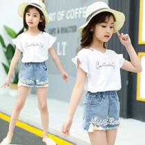 2-year-old girl clothes Summer clothes 12 large children 10 Yangqi Han version Trendy Elementary School Girl Girl Summer Suit Short Sleeve