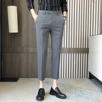 Suit pants mens summer new Korean slim small feet thin business leisure ankle-length pants solid color size light gray 9