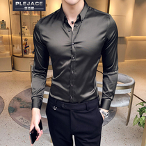 2021 spring new mens long-sleeved shirt Korean slim-fit shirt mens professional clothing embroidery inch clothes handsome trend