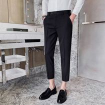 Spring and Autumn ankle-length pants Mens Business Casual Pants Korean Slim Tide Mens Handsome casual pants Straight Pants Black
