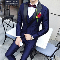 Banquet dress Male Korean slim suit three-piece groom wedding dress TV wedding host costume