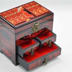 Pingyao lacquerware jewelry box with lock, free shipping, wedding jewelry box, cosmetic box, wooden gift box, four layers 21cm
