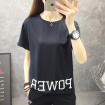 Summer short sleeve womens tide loose sports fitness short sleeve fashion fashion top round neck yoga running thin T-shirt